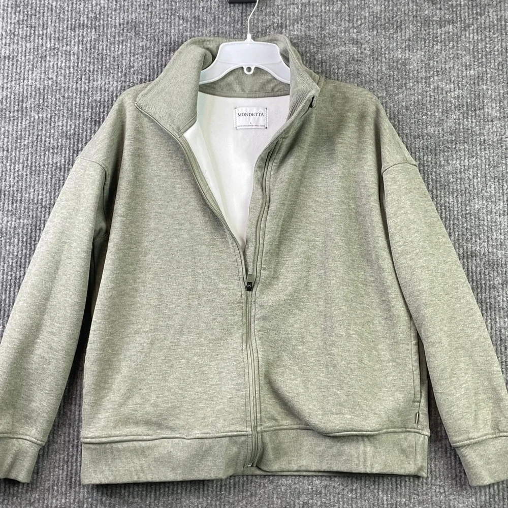 Mondetta Tracksuit Set Womens Large Green Heathered Fleece Zip Jacket Joggers